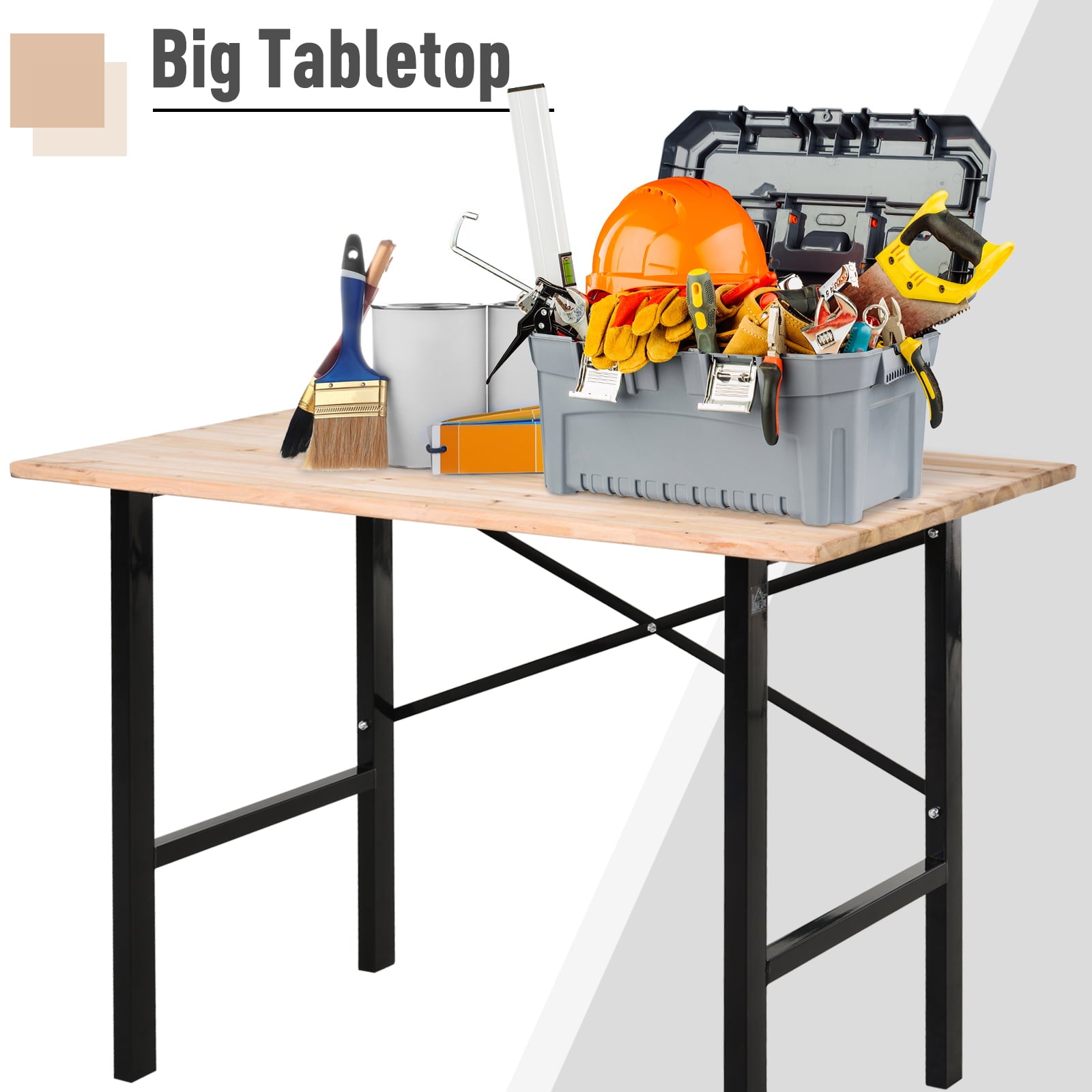 HOMCOM 46L x 28W Fir Wood Work Table X-Shape Bracket High Stability Large Tabletop Heavy Duty Easy Assembly for Garage Kitchen Office