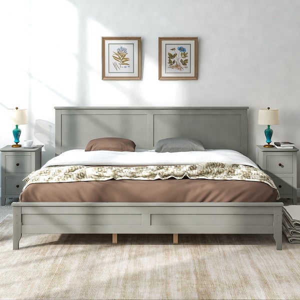 Solid Wood 3 Pieces Bedroom Sets， King Size Platform Bed + 1 Nightstand + 1 Dresser 7-Drawer， Modern Bedroom Set - - 38076212