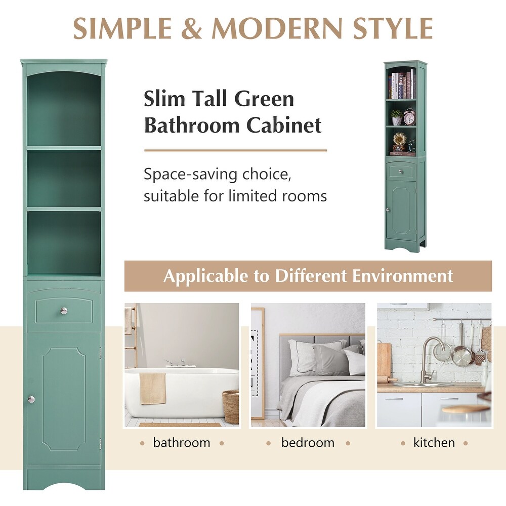 Tall Bathroom Cabinet  Freestanding Storage Cabinet with Drawer  MDF Board  Adjustable Shelf