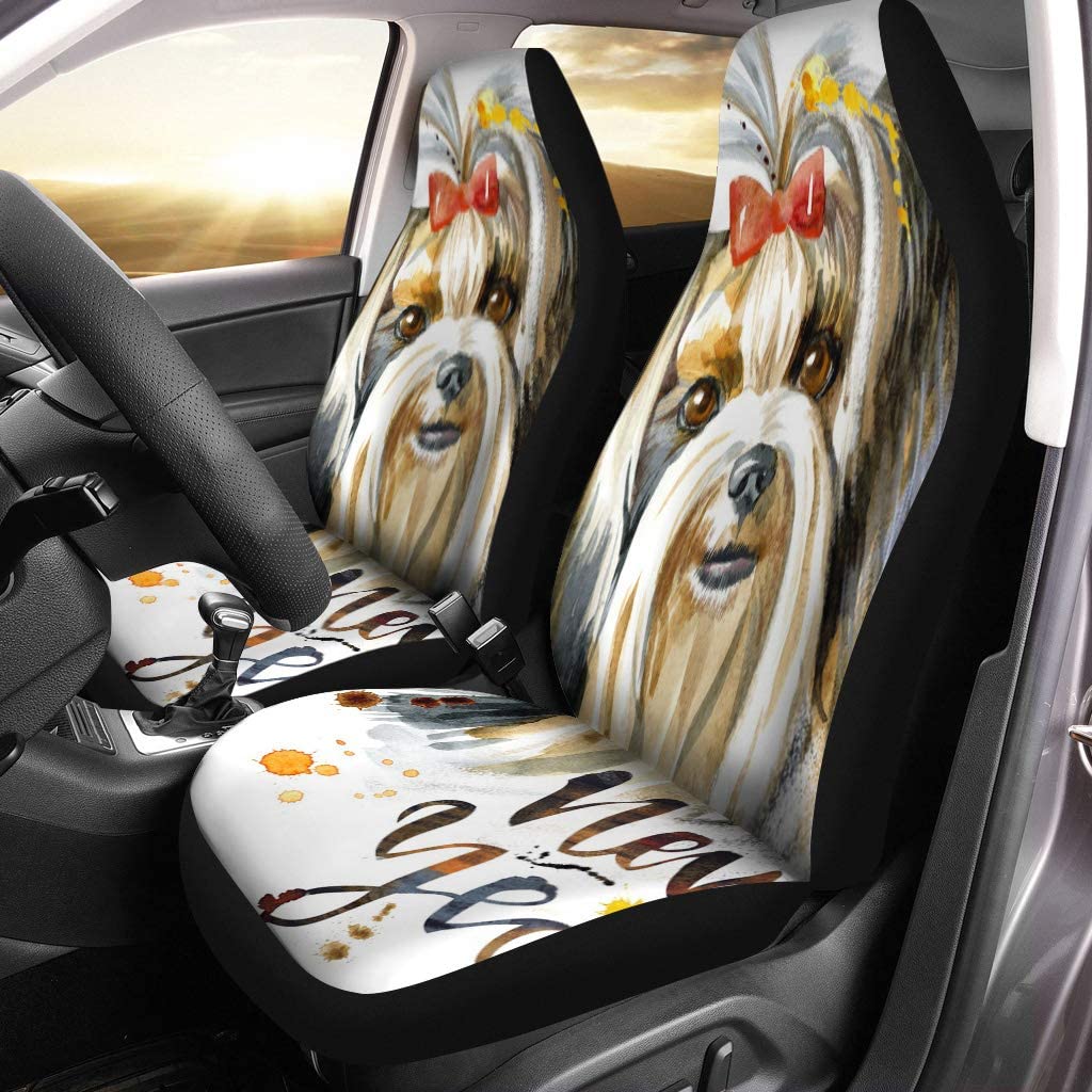 ZHANZZK Set of 2 Car Seat Covers Dog Yorkie on Sweet Pet The Inscription New Year Universal Auto Front Seats Protector Fits for Car，SUV Sedan，Truck