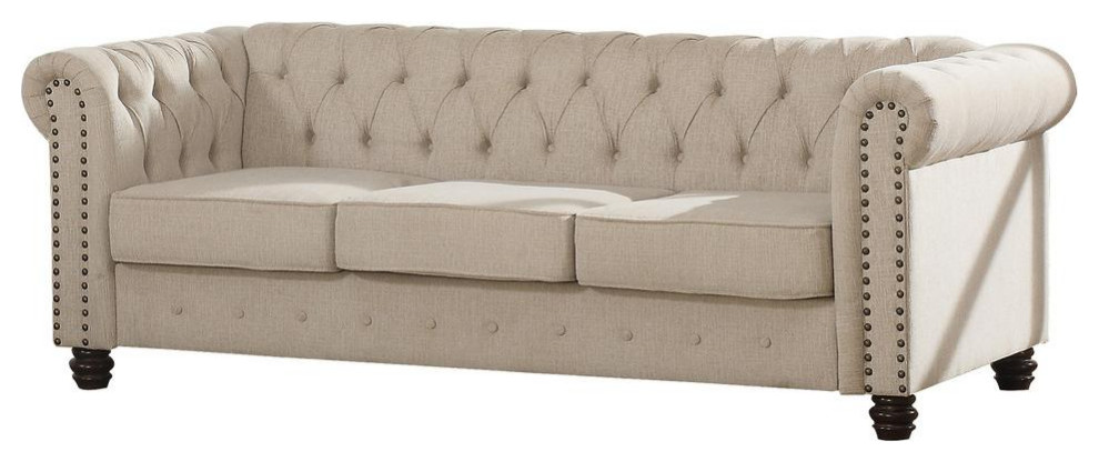 Best Master Venice Fabric Upholstered Living Room Sofa In Beige   Traditional   Sofas   by BisonOffice  Houzz