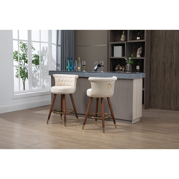 Modern Swivel Bar Stools Set of 2， Upholstered Counter Height Barstool Bar Chairs with Backrest and Footrest