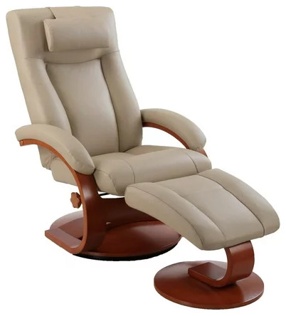 Modern Recliner Chair  Grain Leather Upholstered Seat With Ottoman  Cobblestone   Modern   Recliner Chairs   by Declusia  Houzz