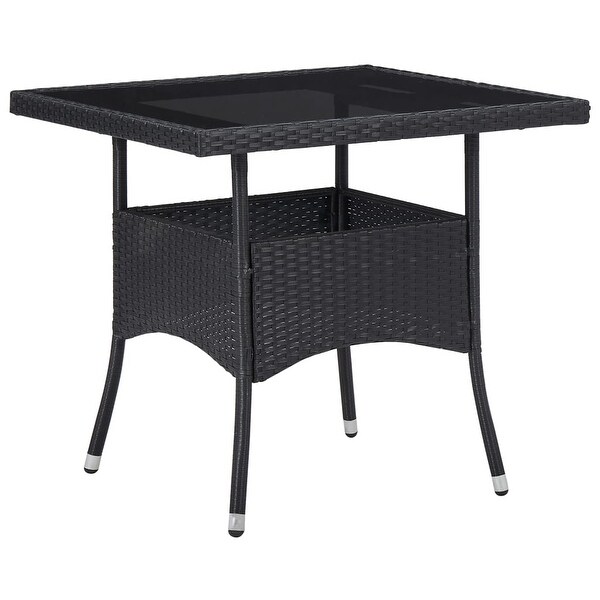 vidaXL Patio Dining Table Black Poly Rattan and Glass