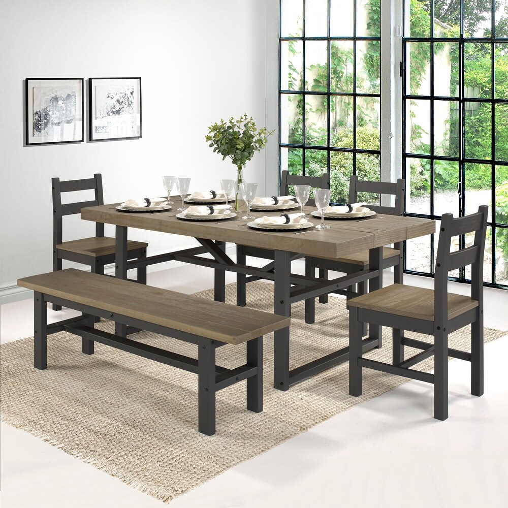 Rustic Forest Solid Wood 6 piece Dining Set with Bench