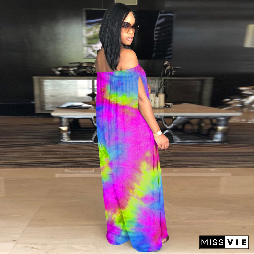 Sexy Tie-dye Printed One-line Shoulder Jumpsuit