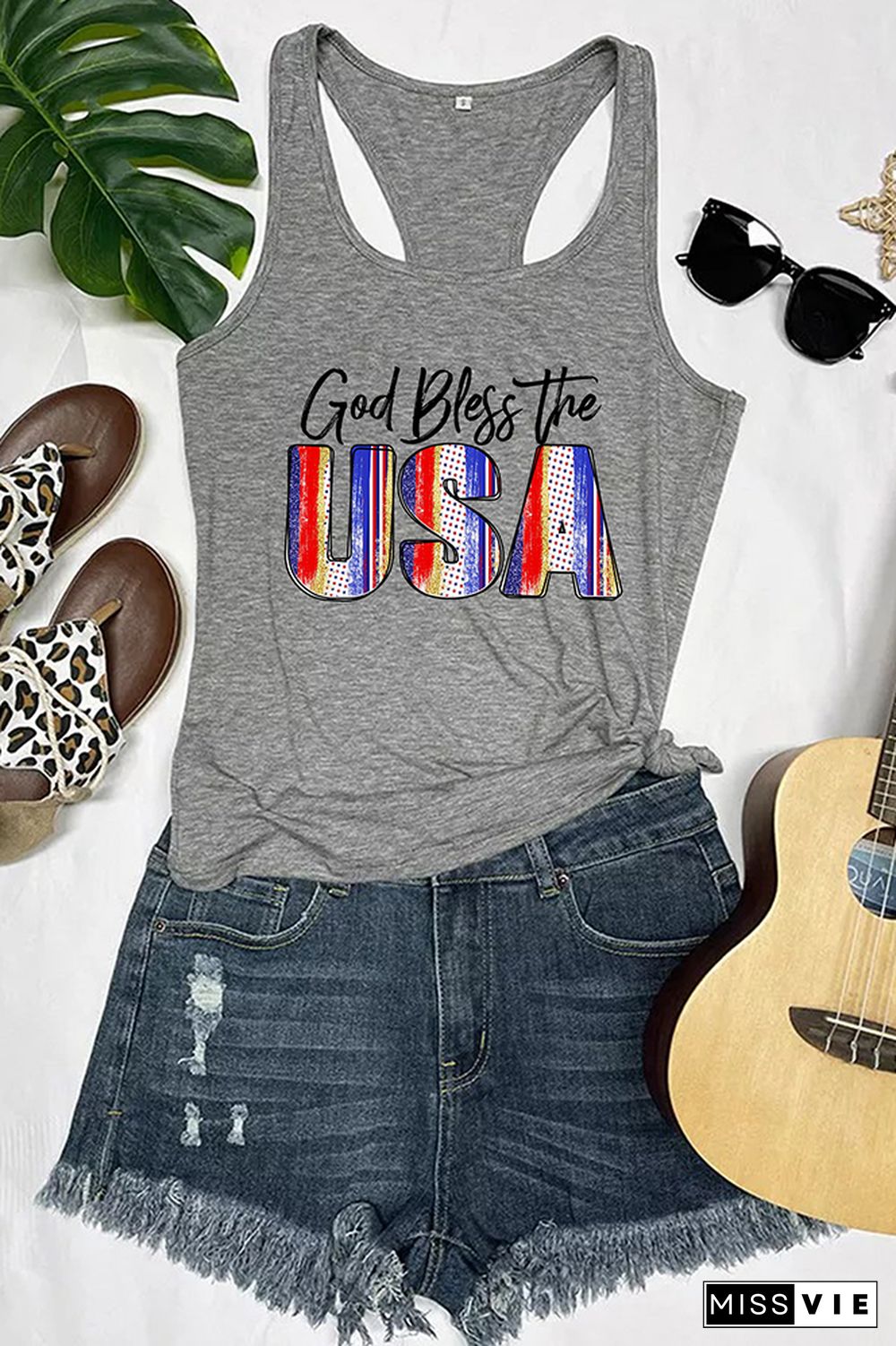 God Bless The USA Printed Sleeveless Tank Top Wholesale