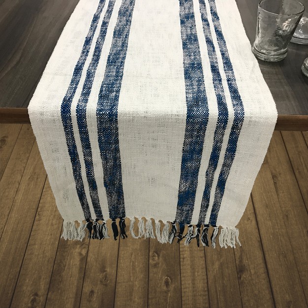 C amp f Home Navy Morgan Woven Cotton Table Runner