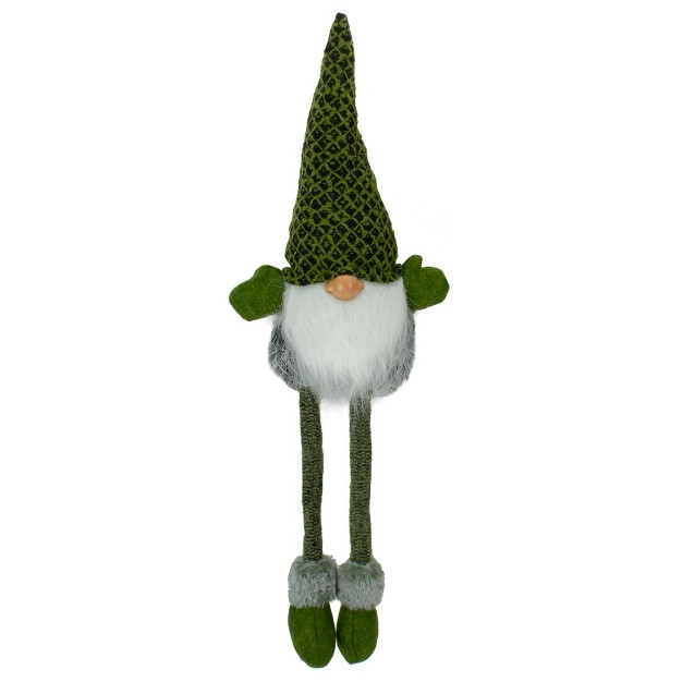 Black And Dark Green Sitting Boy Gnome With A White Beard Christmas Tabletop Decoration