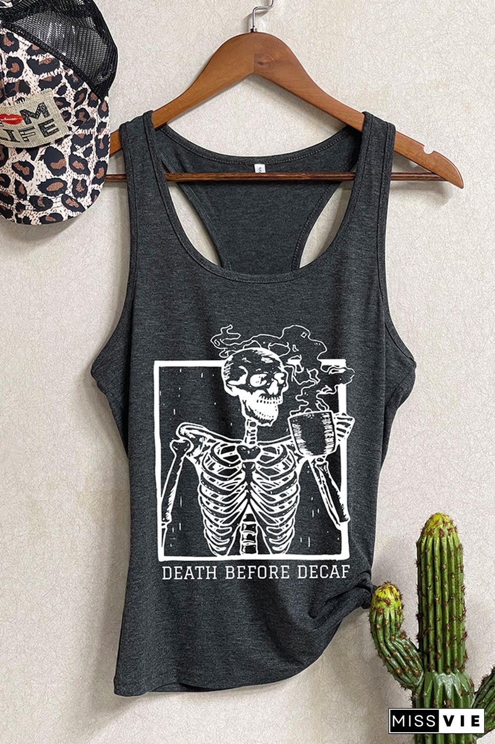 Skeleton Death Before Decaf Skeleton Drink Coffee Tank Top Wholesale