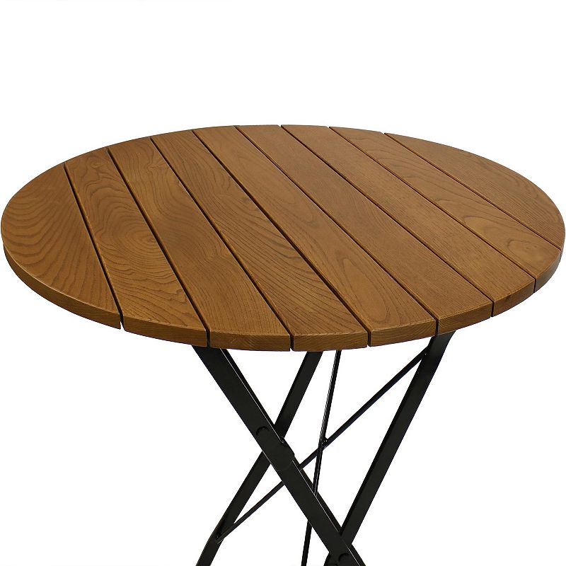 Sunnydaze 28 in European Chestnut Round Folding Patio Bar-Height Table