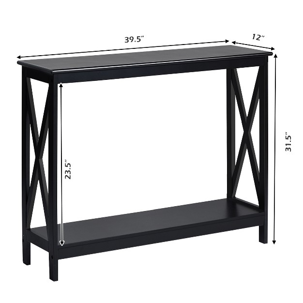 Tangkula Industrial 2 tier Console Table X design Bookshelf Narrow Accent Table