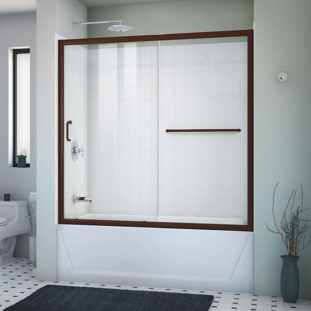 DreamLine Infinity-Z 56-60 in. W x 60 in. H Sliding Semi-Frameless Tub Door in Oil Rubbed Bronze with Clear Glass DL-6992-CL-06