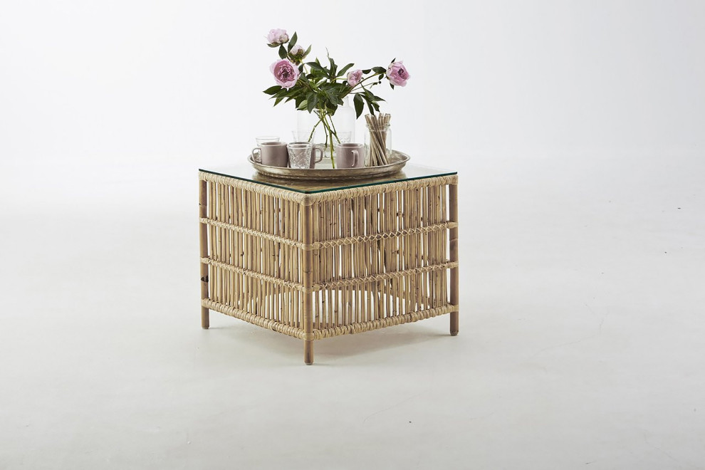 Donatello Rattan Side Table   Glass Top   Natural   Tropical   Side Tables And End Tables   by Sika Design  Houzz