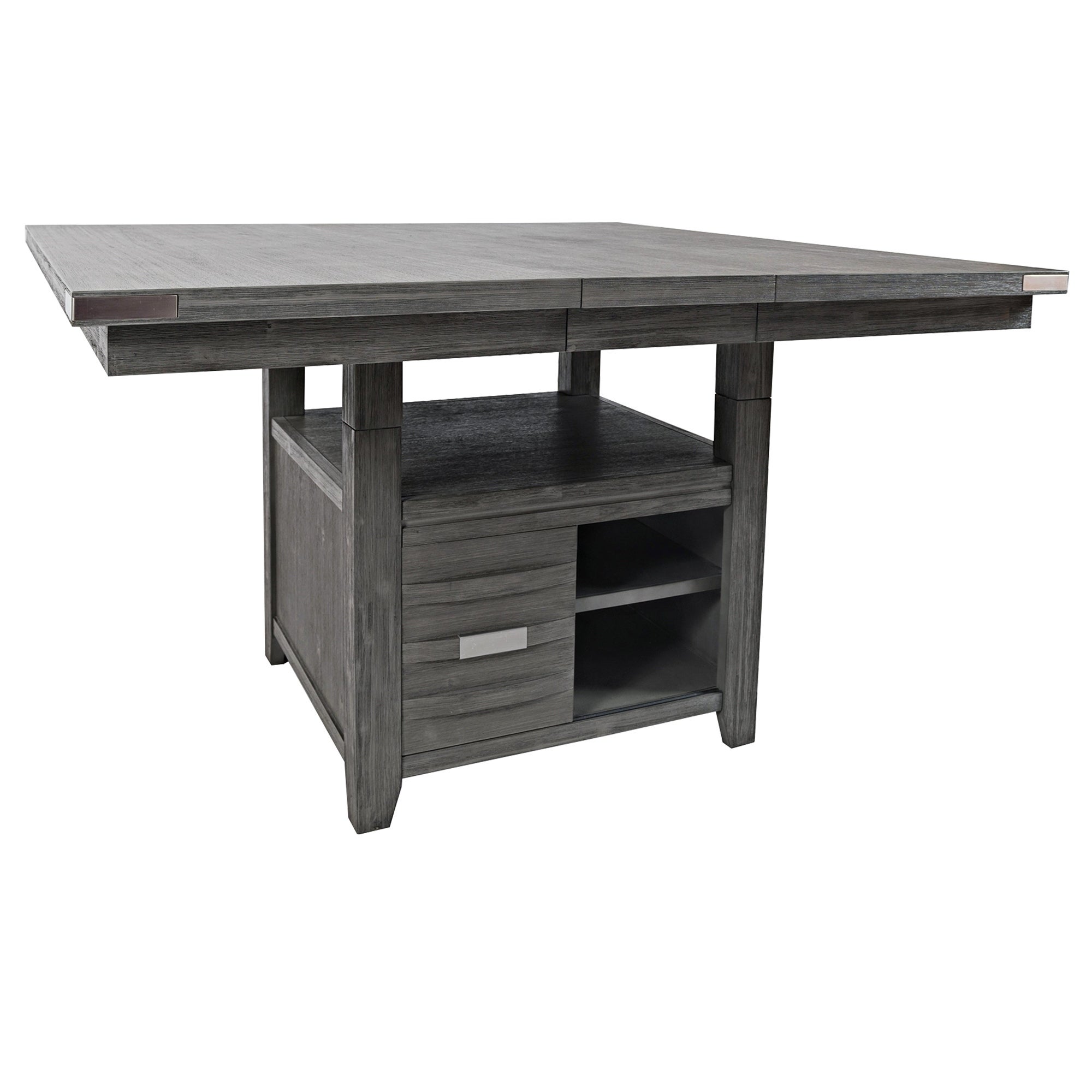 Wooden Dining Table with 4 Interior Shelves and Sliding Door， Gray