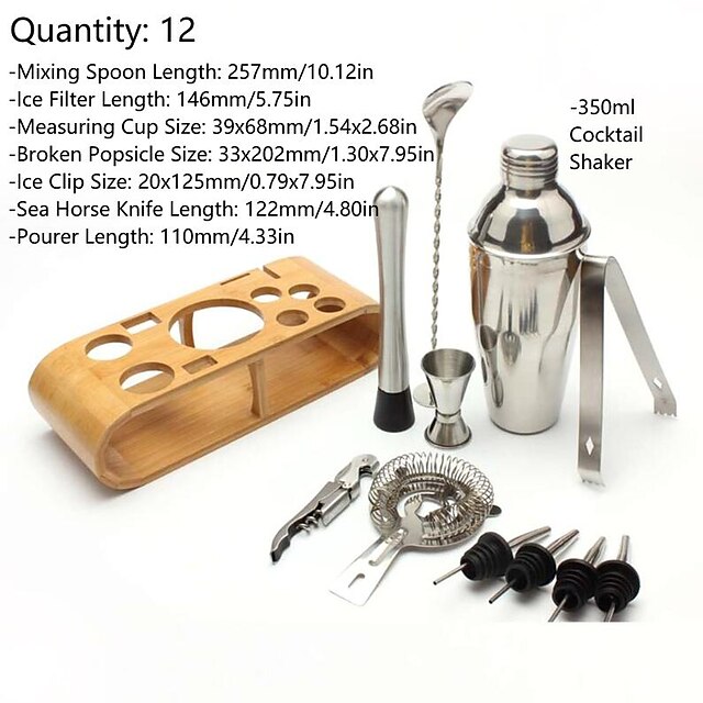 Insulated Cocktail Shaker Bartender Kit Cocktail Shaker Mixer Stainless Steel 350ml Bar Tool Set with Stylish Bamboo Stand Perfect Home Bartending Kit and Martini Cocktail Shaker Set