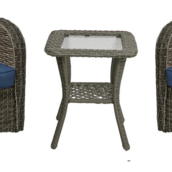 3 Pieces Patio Furniture Rocking Set with Rattan Side Table