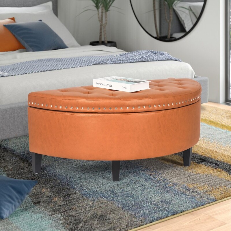 Adeco Half Moon Storage Ottoman Lift Top Entryway or Bed Bench