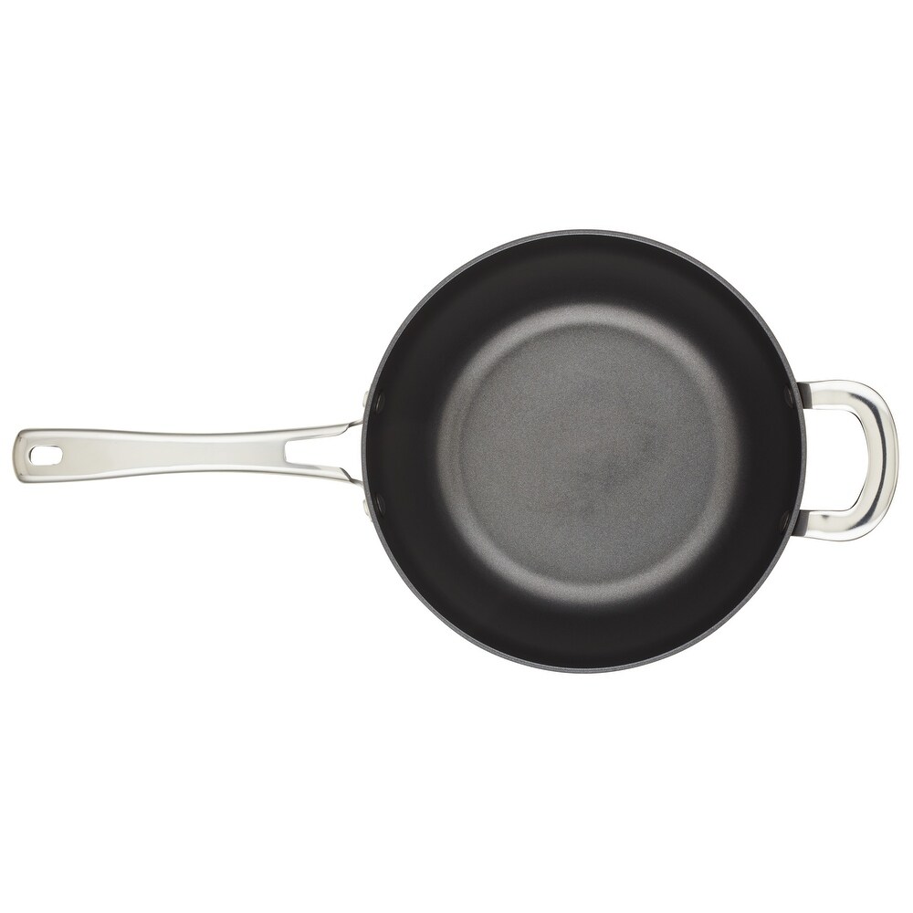 Rachael Ray Cook + Create Hard Anodized Nonstick Saucier Sauce Pan with Lid and Helper Handle  4.5 Quart  Black