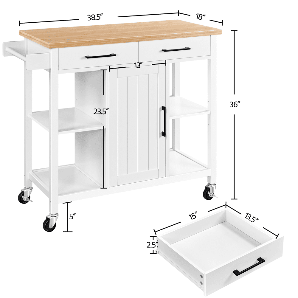 Yaheetech Mobile Kitchen Island Kitchen Cart on Wheels， White