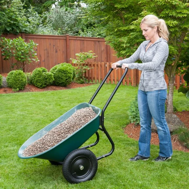 Garden Star Dual Wheel， Poly Tray Yard Rover Wheelbarrow， Green