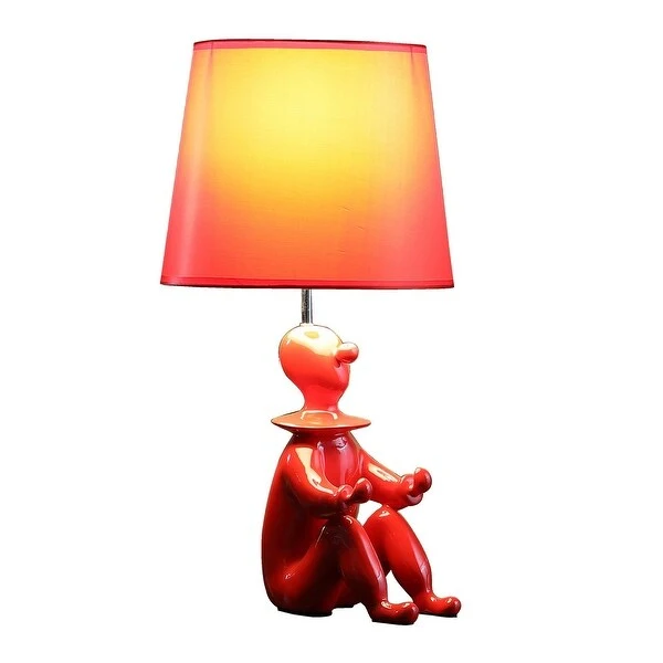 Fabric Shade Table Lamp with Polyresin Sitting Clown Base， Red