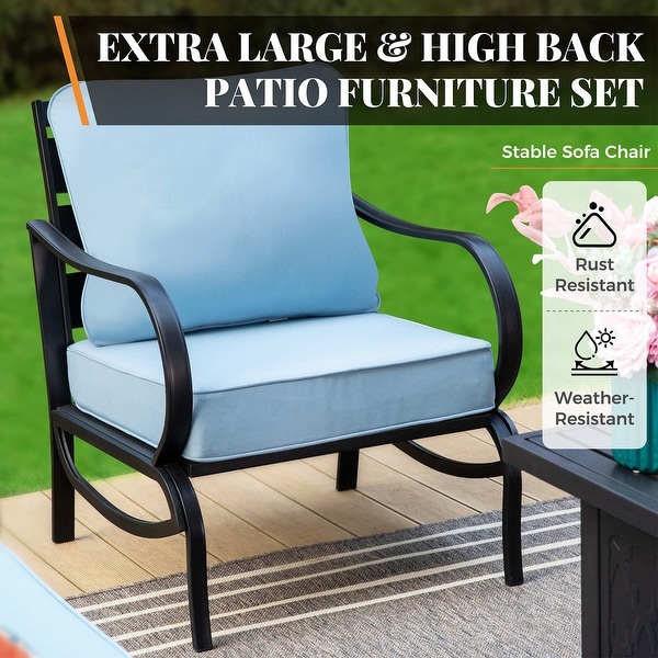 MAISON ARTS 5/7Seat Patio Conversation Set，Sofa Set with 2 x Single Sofa Chairs，1 x 3seater Sofa and Coffee Table/Ottomans