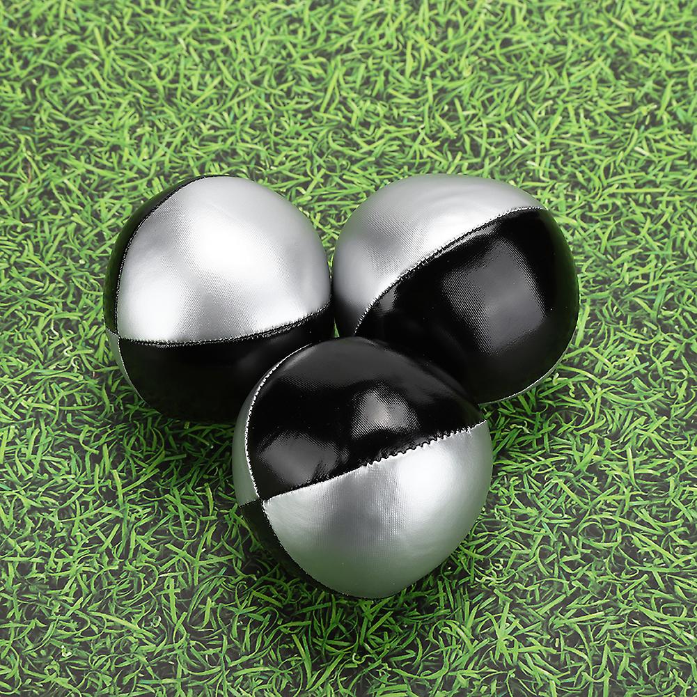 3pcs Silver Black Pu Leather Indoor Leisure Portable Juggling Ball Performance Props