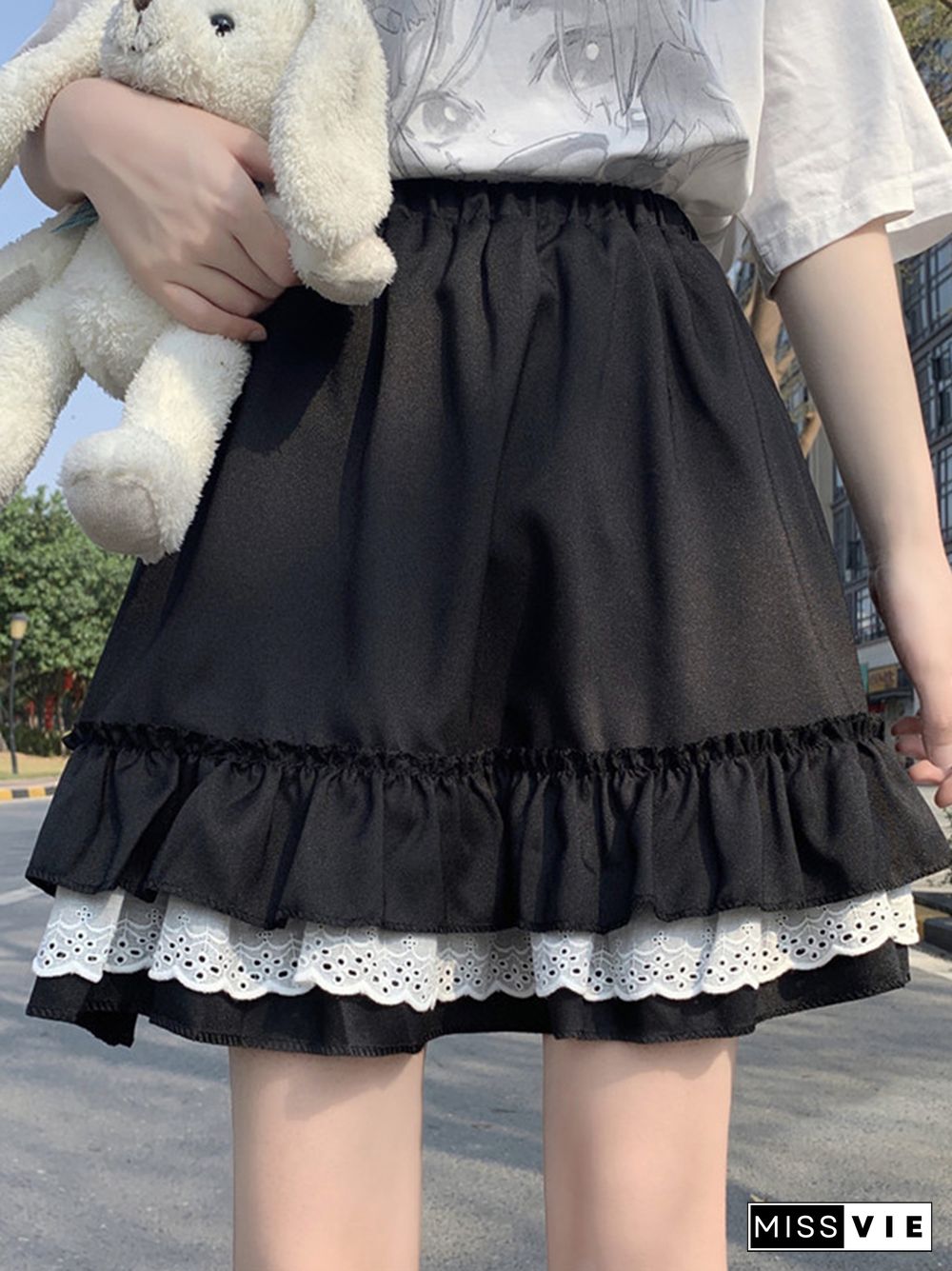 Goth Gothic Lace Ruffle Mini Skirts Womens Harajuku Fairy Grunge Black Pleated Skirt Japanese Lolita Streetwear