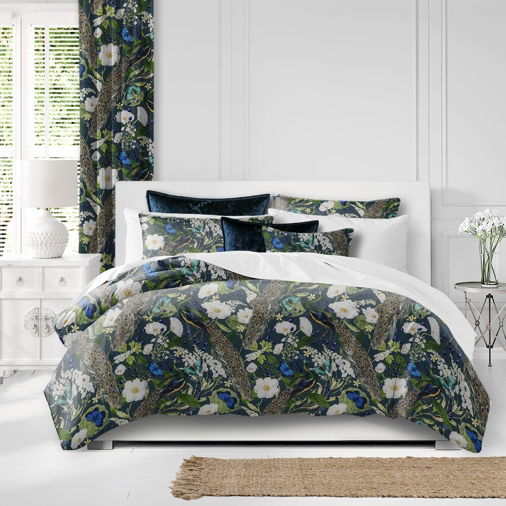 Peacock Print Teal/Navy Comforter   Pillow Sham Set.