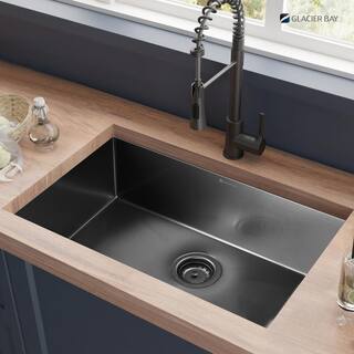 Glacier Bay Gunmetal Black Stainless Steel 31 in. 18-Gauge Single Bowl Undermount Kitchen Sink with Black Spring Neck Faucet ACS3118A1-F