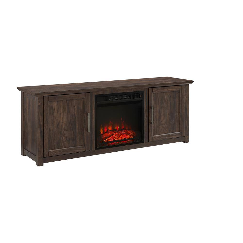 CROSLEY FURNITURE Camden Dark Walnut 58 in. Low Profile TV Stand with Fireplace Fits 60 in. TV with Cable Management KF100558DW