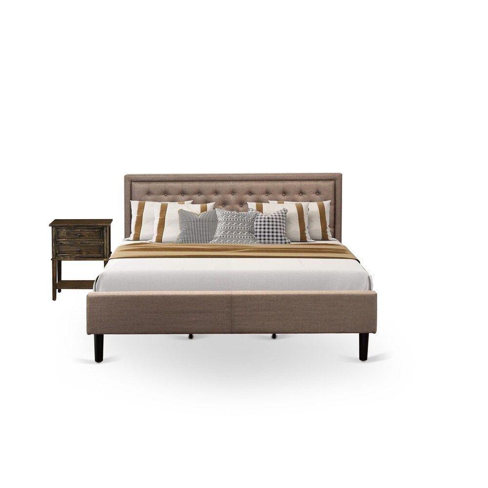 East West Furniture Bed Set   Platform Bed Dark Khaki Headboard with Bedroom Nightstand   Black Finish Legs(Pieces Options)