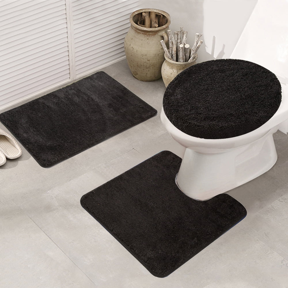 3 Piece Bathroom Rug Set Shaggy Non Slip Machine Washable Rectangular Area Rug (20