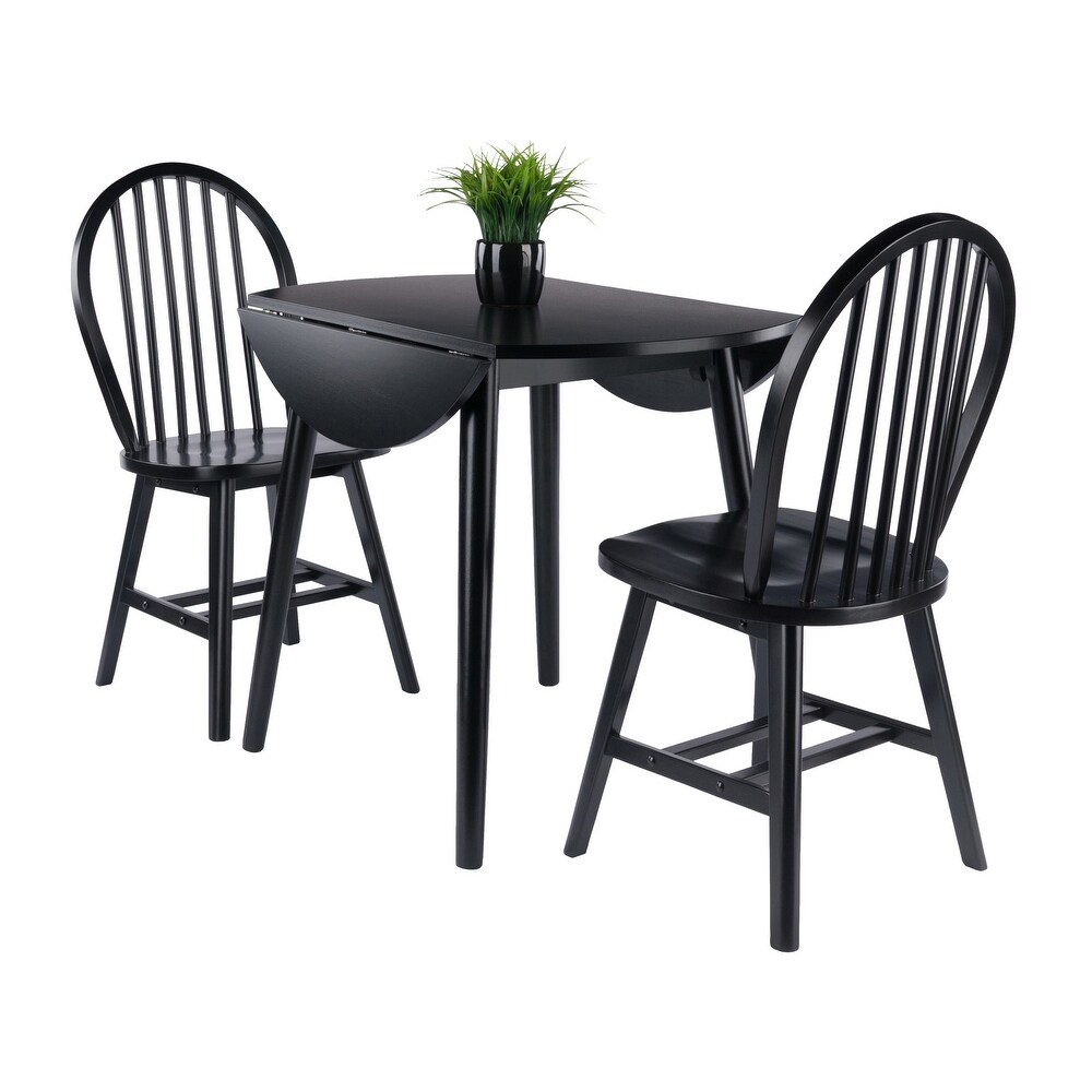 Moreno 3 Pc Drop Leaf Dining Table with Windsor Chairs  Black