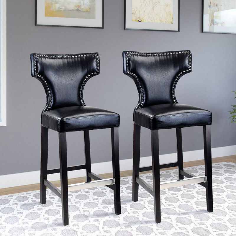 CorLiving Kings Bar Height Barstool in Black with Metal Studs， set of 2