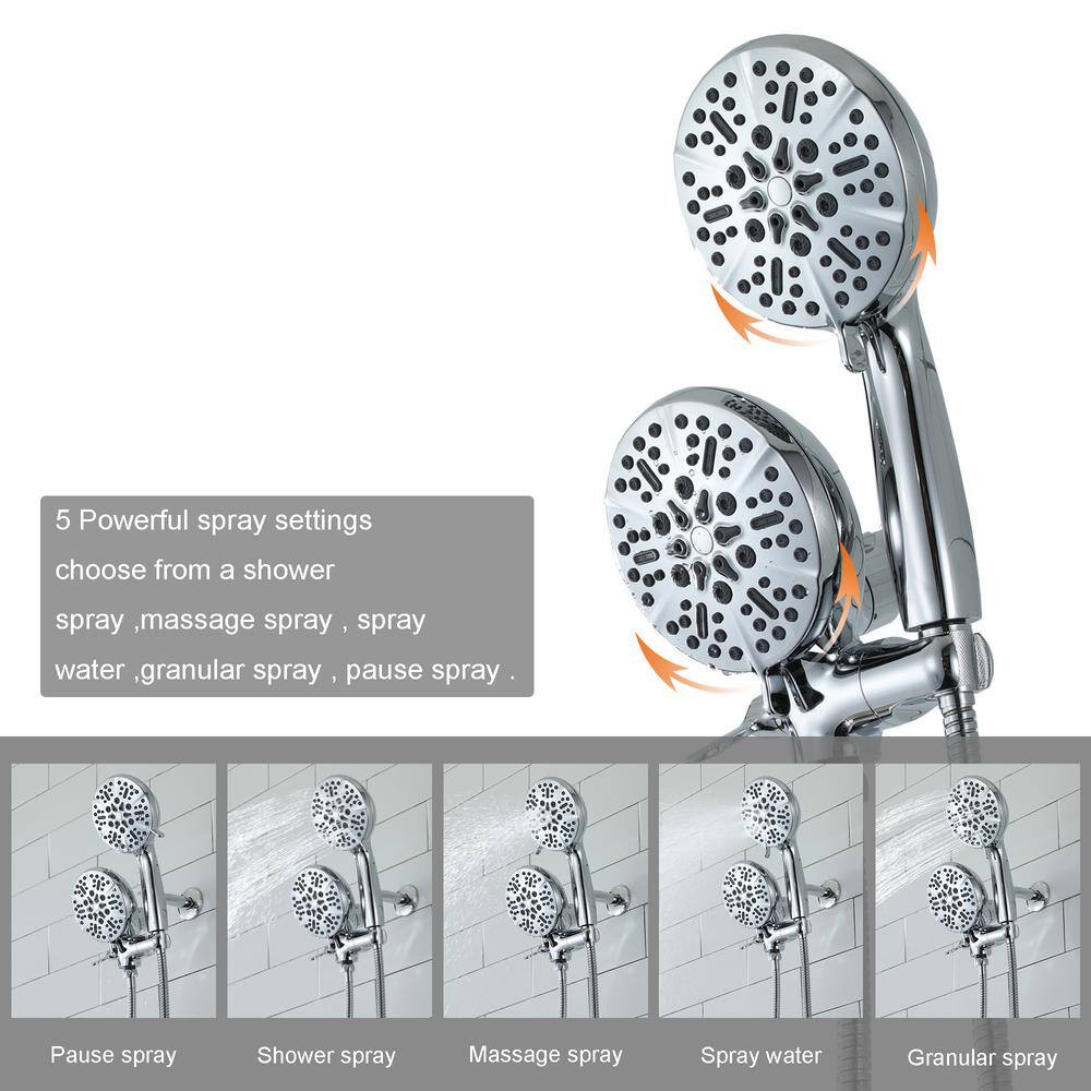 CASAINC 5-Spray Patterns with 1.75 GPM 5 in. Wall Mount Dual Shower Heads and Handheld Shower Head in Chrome CASATW2501-5CH