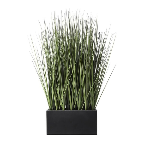 Faux Foliage Onion Grass Artificial Plant with Black Rectangular Plastic Pot