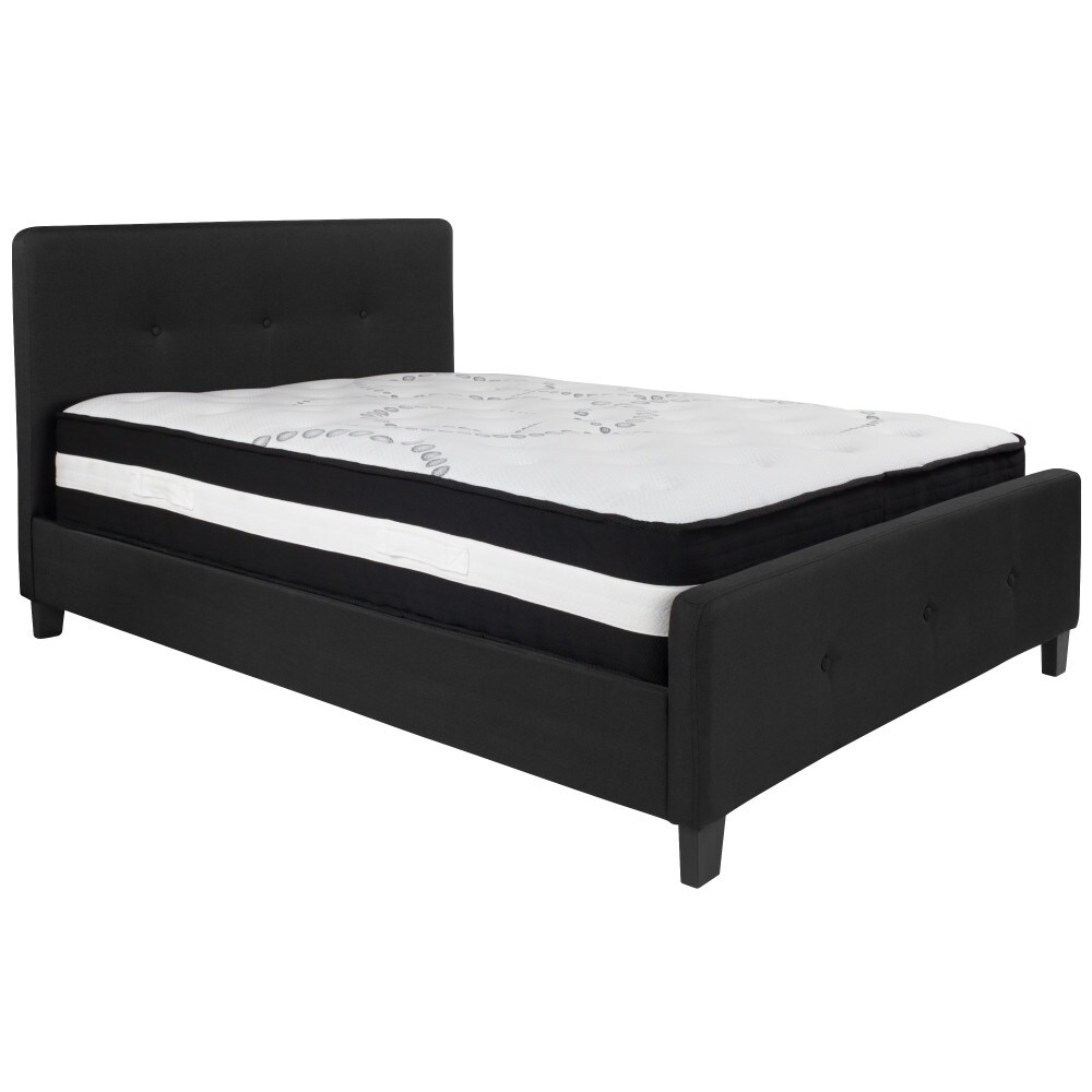 Button Tufted Upholstered Platform Bed with Pocket Spring Mattress