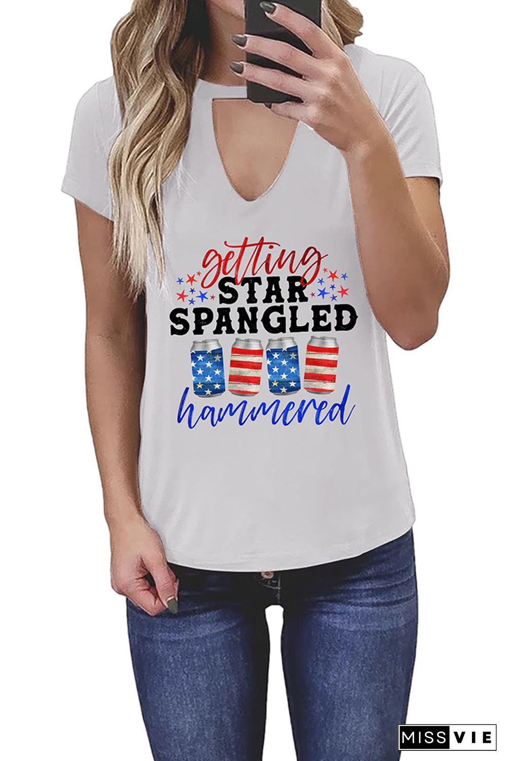 Star Spangled Hammered Beer Graphic Tees for Women Wholesale Short Sleeve T shirts Top