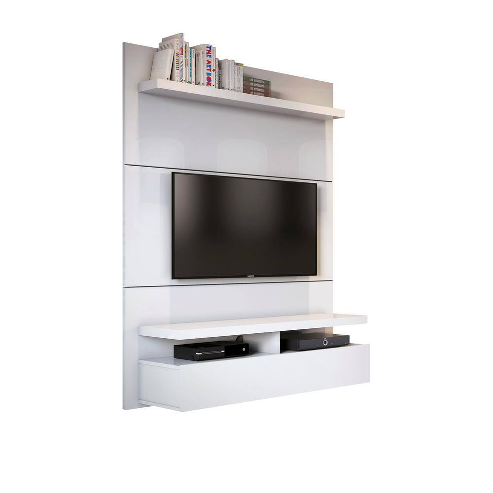 Manhattan Comfort City 47 in. White Gloss Composite Floating Entertainment Center Fits TVs Up to 42 in. with Flat Screen Mount 25052