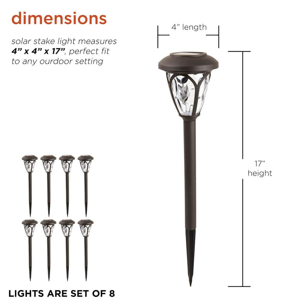 Alpine Corporation 17 in. Tall Outdoor Solar Powered Brown LED Path Light Stakes (Set of 8) SLA418SLR-8