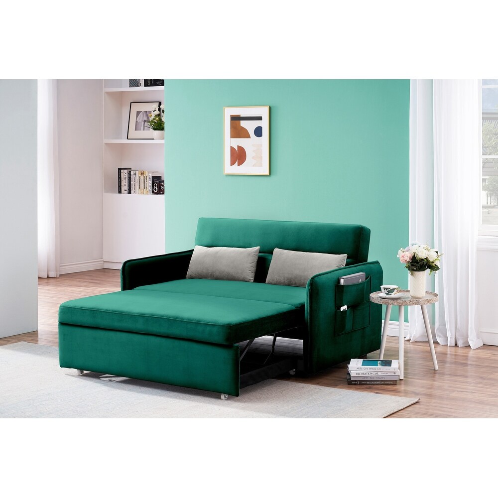 Velvet Sofa with Pull Out Bed with Two Pillows