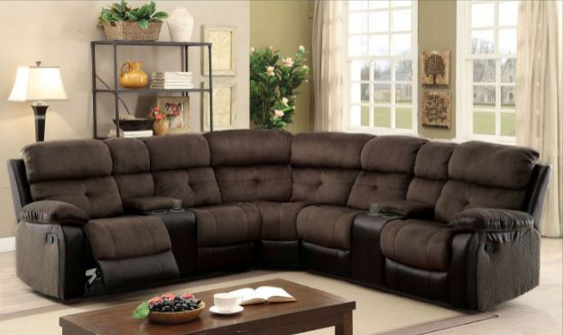 Laane Transitional Style Sectional Sofa  Brown/Black Champion Fabric and Leath   Transitional   Sectional Sofas   by Hollywood Decor  Houzz