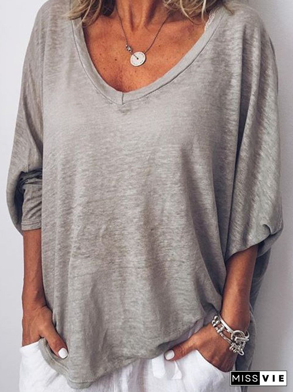 V Neck Long Sleeve T-Shirts