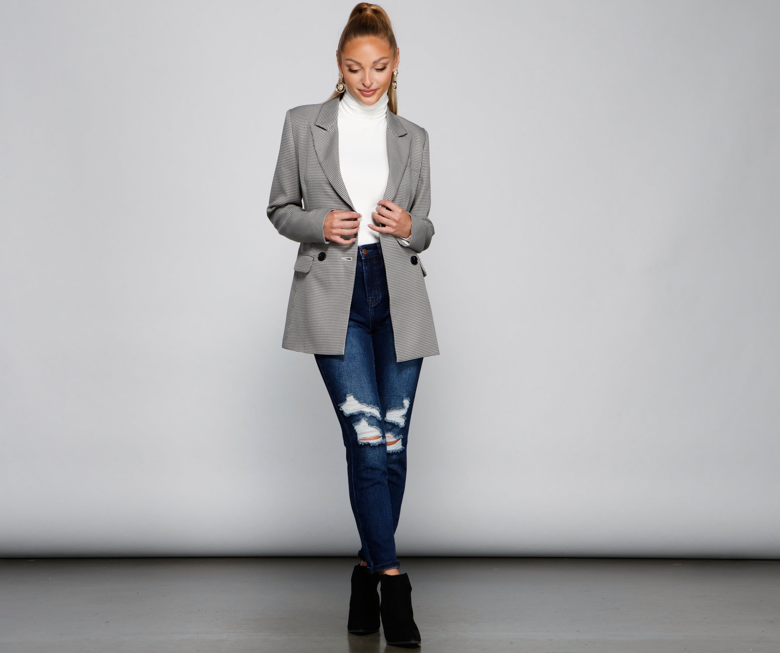 So Professional Plaid Longline Blazer