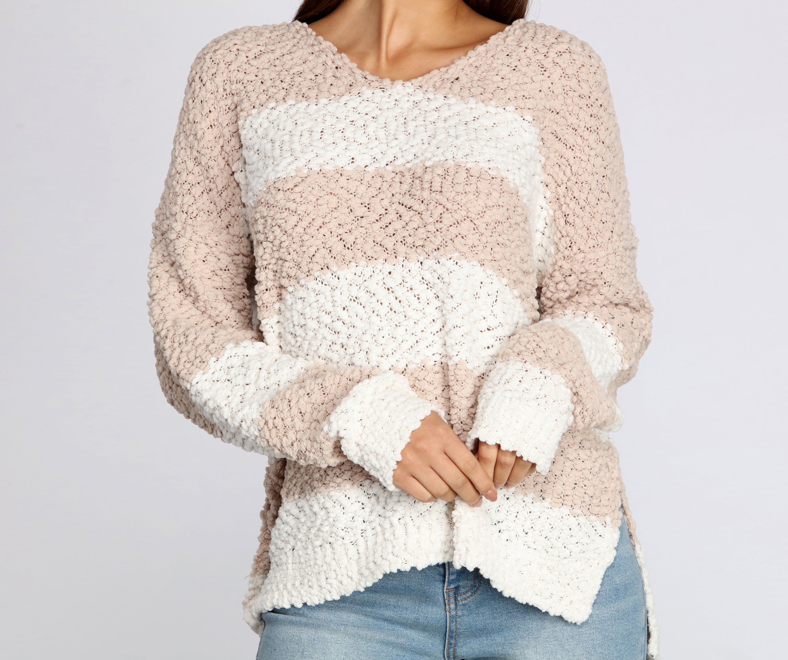 Cozy Popcorn Striped Sweater