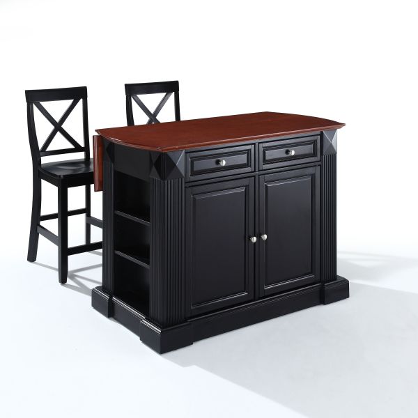 Coventry Drop Leaf Top Kitchen Island W/X-Back Stools