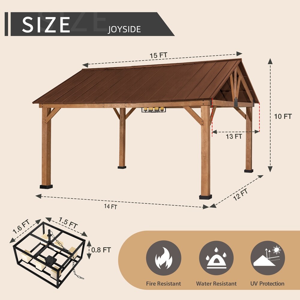 Cozywor 15 ft. x 13 ft. Outdoor Cedar Wood Patio Hardtop Gazebo