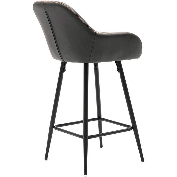 Grey Bucket Upholstered Dark Accent Barstool Chair (Set of 2)